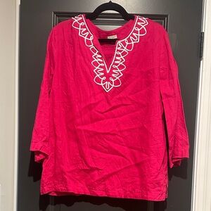 Talbots Women’s Pink Embroidered V-Neck Tunic Top